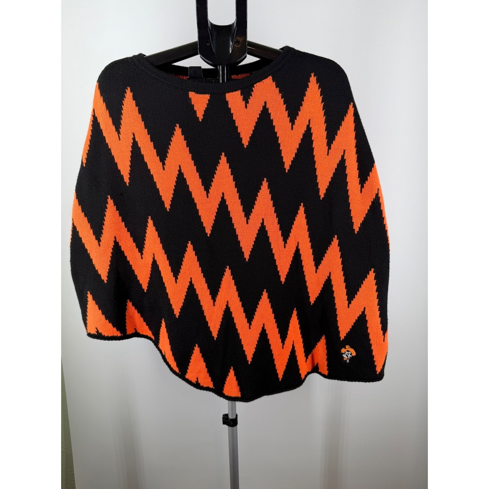 Emerson Street Peruvian Collection Orange Black Zigzag Knit Poncho Women OSU S/M
